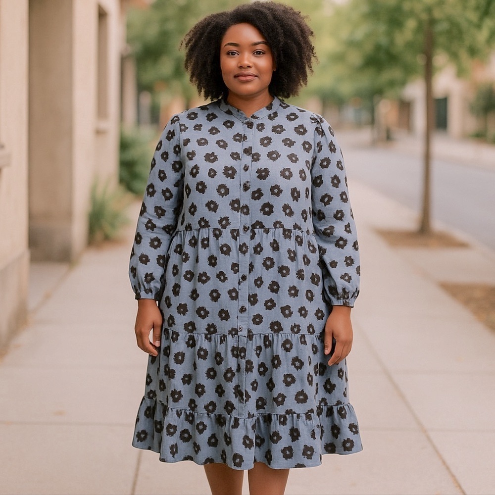 Grace Karin Long Sleeve Floral Dress in Blue and Black
